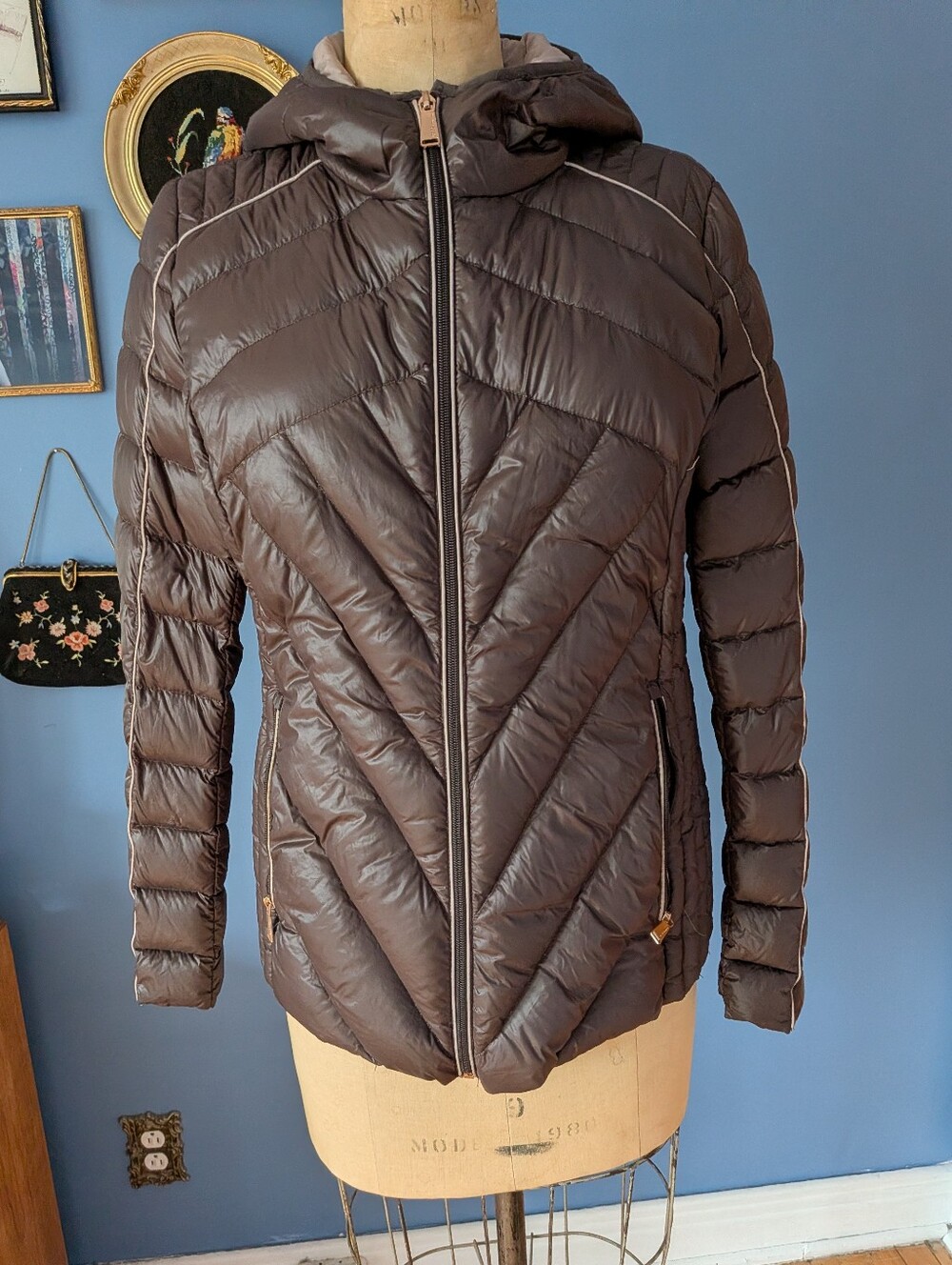 Women's Brown Quilted Hooded Puffer Jacket